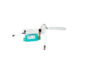 NVC Lighting 3 W batteripakke til Amarillo-plafond med batteri, ledninger og en smal LED-enhed.