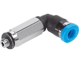 Festo vinkel-forskruning lang QSMLL-M3-3-100 med 360° justerbar drejefunktion og blåt push-in tilslutningssystem.