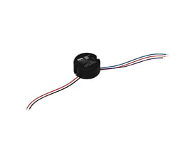 Sort HiluX LED-driver på 200 mA med Shelly-styring, set skråt med ledninger ud fra begge ender.