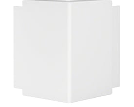 Hager udvendigt hjørne til FB 60190/LF 60190 installationskanal i perlehvid kunststof med lige kanter.