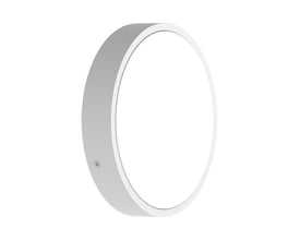 Osram Surface Bulkh Out S MS plafond i hvid med 300mm diameter og IP65-klassificering, vist med en skrue monteret.