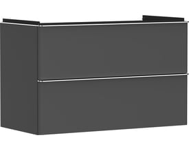 Hansgrohe Xelu Q vaskeskab i mat diamantgrå, vist som en frontmonteret enhed med to skuffer og integrerede greb.