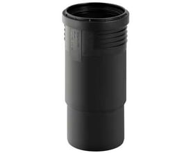 Geberit ekspansionsmuffe 160 mm til Silent PP i sort plast, vist fra siden med logo og produktinformation.