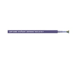 Lapp Unitronic BUS LD FD P kabel, 3X2X0,25 dimension, med lilla yderkappe og synlig flettet afskærmning og farvekodede ledere for enden.