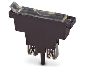 Phoenix Contact ST-SI sikringsstik i sort plast med 400V, 6,3A og stiktilslutning, vist med gennemsigtigt låg og metalclips.