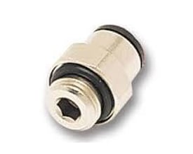 Parker Legris enkelt union 3101 med 4mm ydre diameter og M3x0,5 metrisk gevind, lavet af forniklet messing.