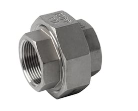 Unionfitting i AISI 316 stål med 1" indvendigt gevind og muffe type BSPP. Produktet er fremstillet efter ISO 228-1G normen og har synlig mærkning.