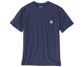 Carhartt Dearborn T-shirt i navy med afslappet pasform, rund hals og brystlomme med logo-label, størrelse 2XL.