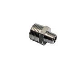 Parker Legris brystnippel KRG 0900 af nikkelbelagt messing, viser reduktionsgevind R1/8" til R1/4" på hvid baggrund.