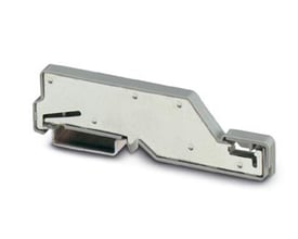 Detalje af Phoenix Contact montagebukkens monteringssystem for DIN skinne og elektrisk forbindelse.