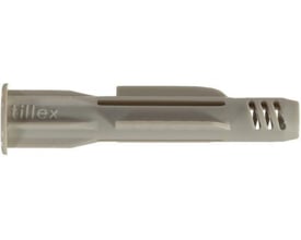 Essve Tillex universalprop i grå plast med dimensionerne 8 x 50 mm, vist i profil med logo på siden.