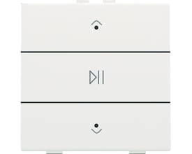 Niko audio tryk i hvid plast med play/pause symbol og LED-indikator til styring af lydenheder.