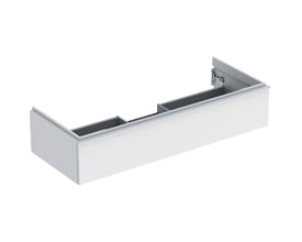 Geberit iCon underskab til håndvask, 118,4 cm bred, med en skuffe i mat hvid lakering og pulverlakeret mat overflade.