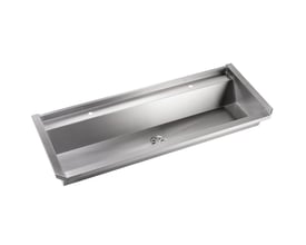 Intra vaskerende i rustfrit stål med dimensionerne 600 x 474 mm, vist uden bagplade og med synlig ventil.