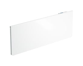 Hvid Ebeco Wallflex varmeliste på 600 W og 400 V med WiFi, set skråt forfra; farvedisplayet ses øverst.