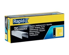 Tættere visning af Rapid Klammer no.13, 14 mm HV pakke, fremhæver High Performance og produktnavne på flere sprog.