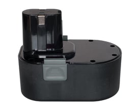 Kabi KF721 akku-batteri, 19,2V 1,5Ah lithium-ion, viser den sorte plastikkasse med grå låseclips og metalstik.