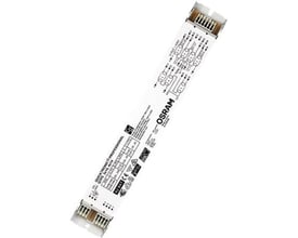 Nærbillede af Osram QTP5 HF-forkobling til T5 lysstofrør, der viser mærker og tekniske specifikationer for 3/4x14W drift.