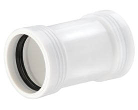 Ht-Pp dobbeltmuffe i hvid polypropylen til 32 mm rør, med en integreret sort gummipakning for tætte afløbsinstallationer.
