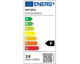 Energimærke F for Ansell Lighting E-Cell Eco LED strip, 24 kWh/1000h, med QR-kode og dato 2019/2015.