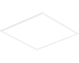 Bagbelyst LED panel Base 60 på 595x595 mm med opalhvid PMMA afskærmning og hvid aluminiumsramme.
