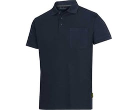 Snickers Workwear poloshirt 2708 i navy, viste sig fra venstre side med en diskret logo-etikette på siden.