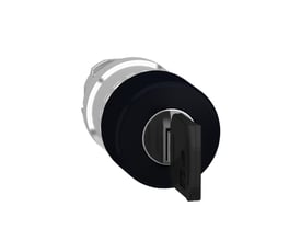 Schneider Electric Harmony XB4 sort trykhoved med nøgle, 30 mm diameter, med svampeformet trykknap og lås.