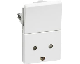 Hvid LK FUGA stikkontakt med jord og 1-polet afbryder, 1½ modul, med antibakteriel overflade og klap forneden.