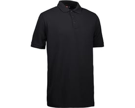 ID Identity sort poloshirt i størrelse L, fremstillet af slidstærkt materiale med klassisk krave og tre knapper.