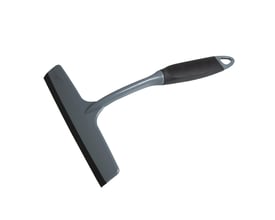 Grå badskraber med sort soft-grip håndtag, 20 cm bladbredde og 26 cm længde, ideel til badeværelset.