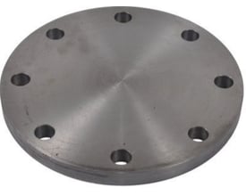 Nærbillede af Indura blindflange i stål med 8 bolt huller, viser den solide konstruktion og 88,9 mm diameter.