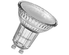 Osram LEDspot GU10 lyskilde fremstillet af glas, med synlig LEDVANCE logo og GU10 sokkel.