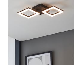 Moderne sort EGLO Paranday-Z loftlampe med to firkantede lysenheder monteret på et hvidt loft.