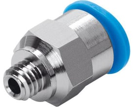 Festo lige forskruning QSM-M5-3 i metal med blåt tætningsring, M5 gevind og 2mm nominel størrelse.