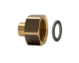 IMI overgangsnippel til STAP differenstrykregulatorer, messing, med 1/2" x 1/16" gevind og pakning, klar til installation.