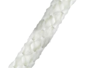 Blødt, snoet glasfibersnor i hvid med 8 mm diameter, perfekt til pakning og tætning op til 550°C.