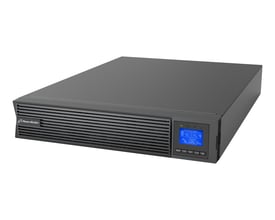 PowerWalker VFI 3000 ICR IoT UPS med 3000VA/3000W kapacitet. Enheden er sort og har et digitalt display, der viser batteristatus og output.