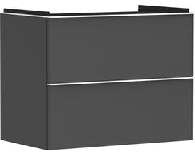 Hansgrohe Xelu Q vaskeskab i mat diamantgrå, set fra siden, med to skuffer og diskrete greb, væghængt monteret.