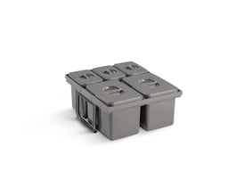 Intra affaldssystem Jazz60-5 set fra siden, viser konstruktionens dybde og bredde på 60cm skabsbredde.