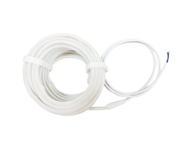 LEDlife Neon COB LED strip på 10 meter, 24V, hvid og rullet sammen, med synlige tilslutningskabler.