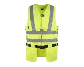Mascot Yorkton fluorescerende værktøjsvest i gul, str. S, med lodrette og vandrette reflekser samt mange praktiske lommer.