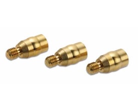 Tre Katimex startmuffer i messing til Kati-Twist reparationssæt Ø 6,0 mm, vist på hvid baggrund.