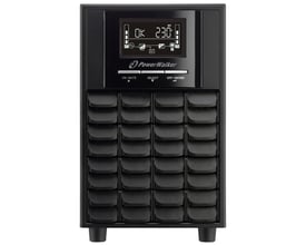 PowerWalker VI 1500 CW UPS frontpanel med LCD-skærm og knapper på sort enhed med fødder.