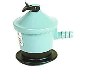 Rotarex SRG lavtryksregulator, model SR-592-201, i lyseblå med sort justeringsknop og slangeudgang.