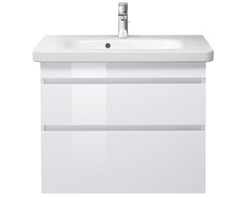 Duravit Durastyle vaskeskab 73 cm i hvid mat med 2 skuffer, vist isoleret mod en hvid baggrund.