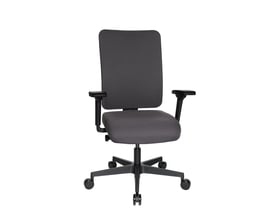 Ergonomisk kontorstol Open X Deluxe P i sort stof med justerbare armlæn og sort femarmet base med hjul.