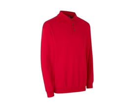 ID Identity GAME polosweatshirt i rød, størrelse M, med polokrave og knaplukning samt ribkant ved ærmer og bund.