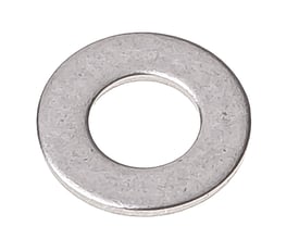 Nærbillede af en enkelt S + P underlagsskive M10 i A4 rustfrit stål, der viser metaloverfladen.