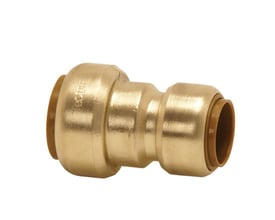 VSH Tectite reduktion 18 x 15 mm med trinvis form og åbninger i hver ende, set skråt forfra.