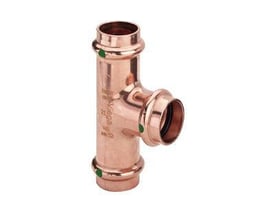 Viega Profipress T-stykke i kobber med dimensionerne 18 x 12 x 18 mm, med SC-Contur og EPDM pakninger.